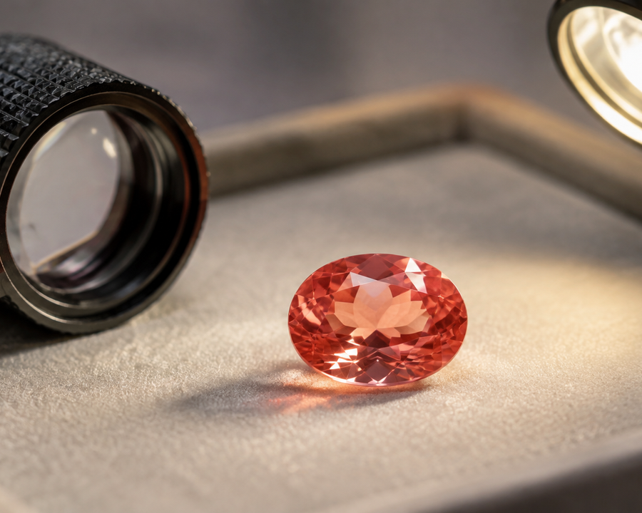 Rosa-oranger Padparadscha-Saphir, bewertet nach Farbe, Behandlung, Schliff und Zertifizierung