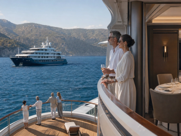 Luxury adult cruise experiences combining a suite balcony, refined dining and an expedition deck