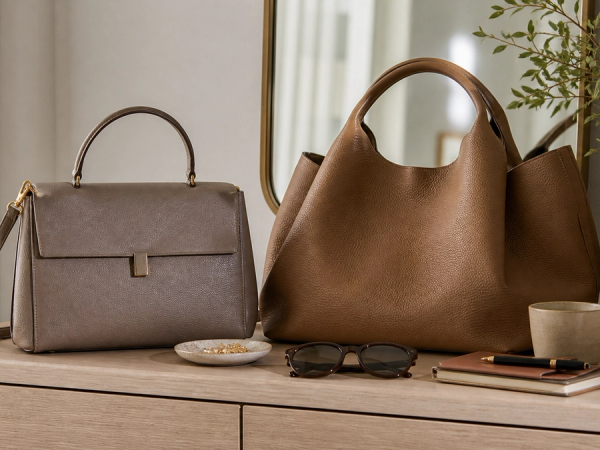 Structured shoulder-strap top-handle bag and open-handled leather tote compared