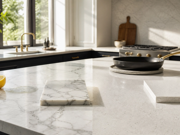 Marble vs Quartz Countertop shown as a practical side-by-side comparison