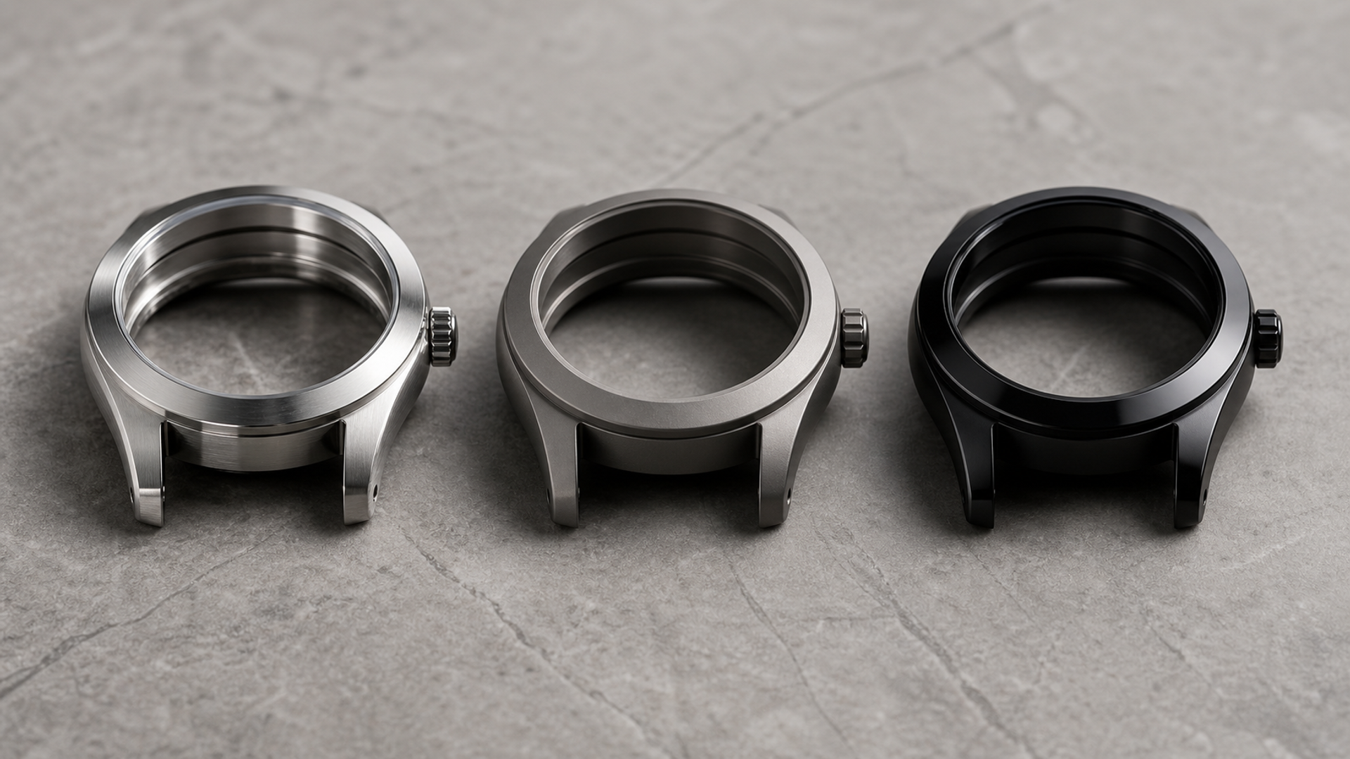 Steel, titanium and ceramic luxury watch cases compared side by side