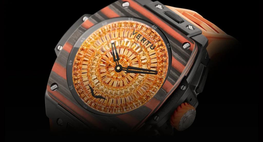 Detailed view of the Vertu Grand Watch in Black Ceramic, highlighting its polished finish.