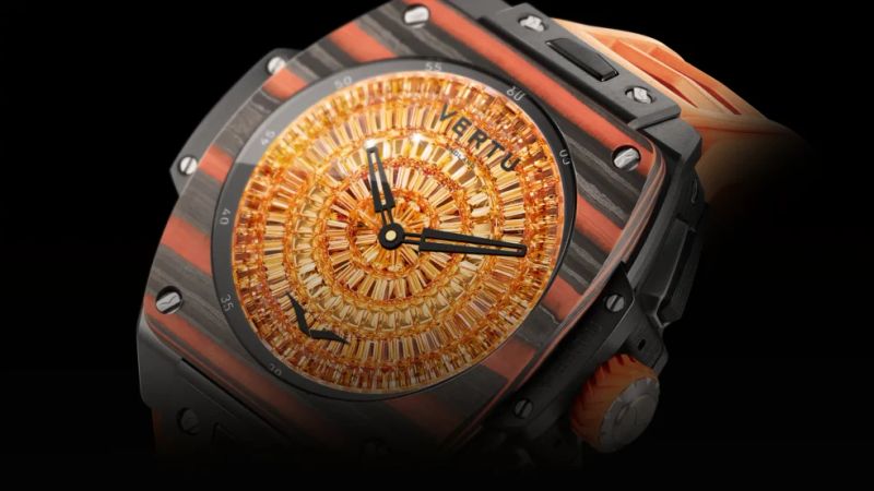Detailed view of the Vertu Grand Watch in Black Ceramic, highlighting its polished finish.