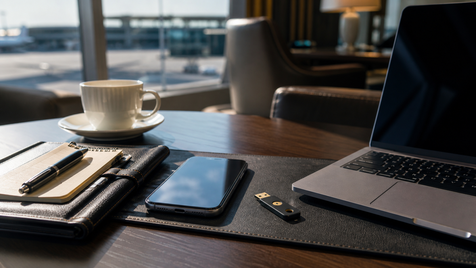 Travel security setup with a phone, laptop and hardware authentication key