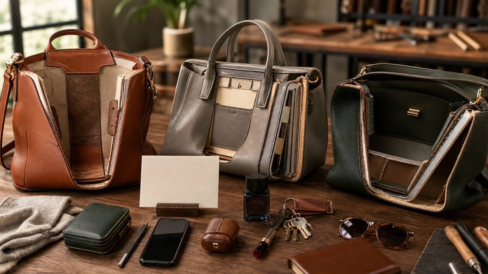 High-end handbags compared through leather, construction, hardware, capacity and repair evidence