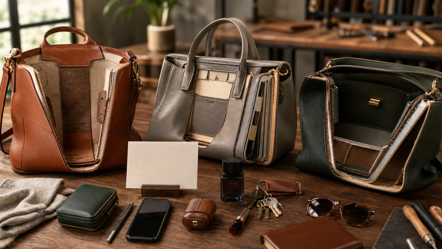 High-end handbags compared through leather, construction, hardware, capacity and repair evidence