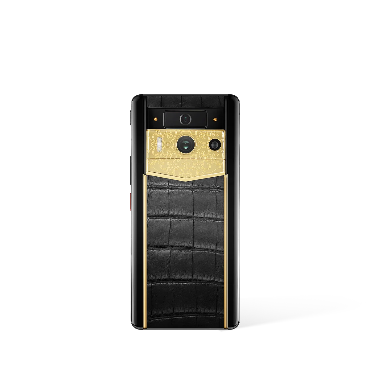 The side profile of a Vertu Signature V, showing the solid gold SIM drawer mechanism.