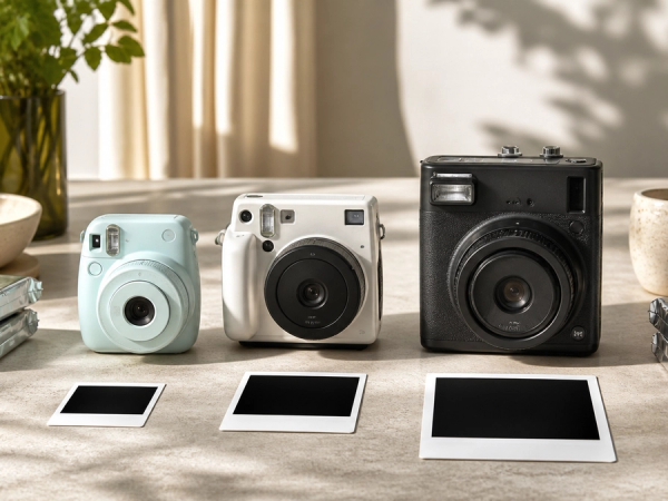 Three instant-camera formats compared with their different print sizes