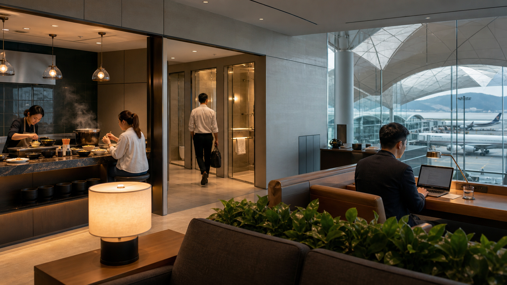 Hong Kong lounge options compared by dining, showers, work and gate location