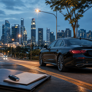 Singapore car owner weighing COE renewal and replacement timing against the city skyline