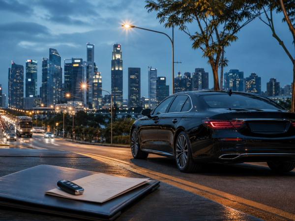 Singapore car owner weighing COE renewal and replacement timing against the city skyline