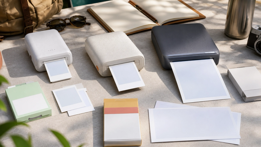 Pocket, instant-film and dye-sub portable photo printers compared by output size