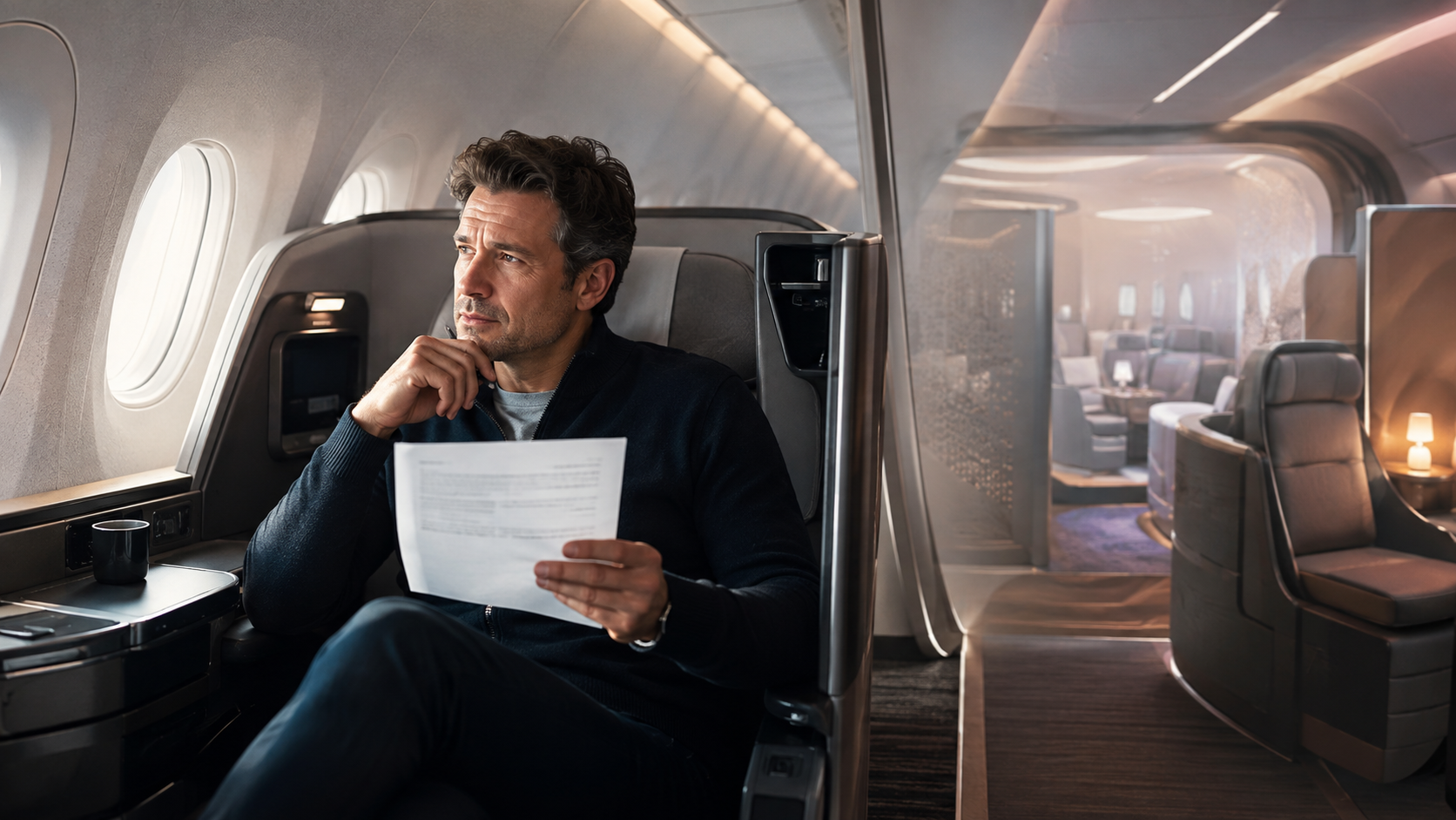 Traveller comparing a current long-haul business-class seat with a future A350 cabin rollout