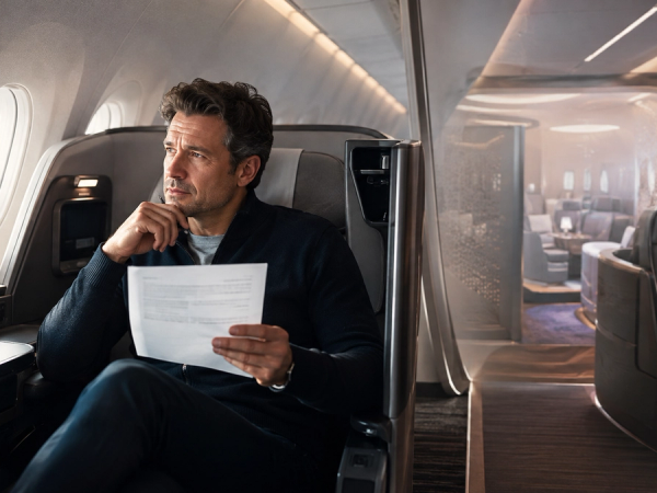 Traveller comparing a current long-haul business-class seat with a future A350 cabin rollout