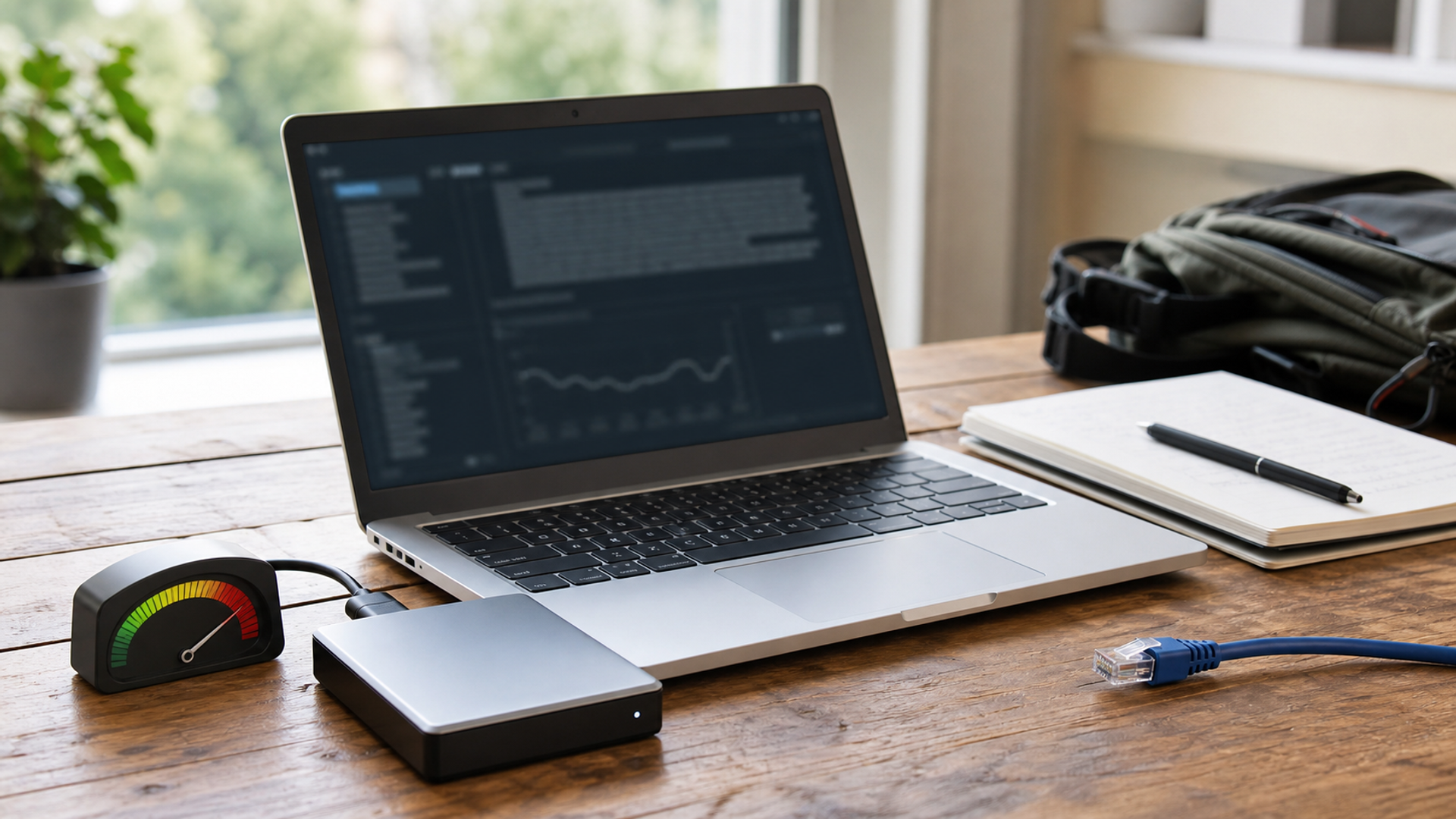 Laptop running a streamed local AI model with compact memory and offline setup
