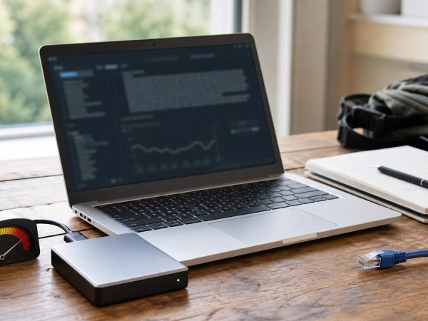 Laptop running a streamed local AI model with compact memory and offline setup