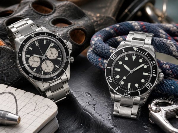 A chronograph and a dive watch compared through their distinct real-world functions