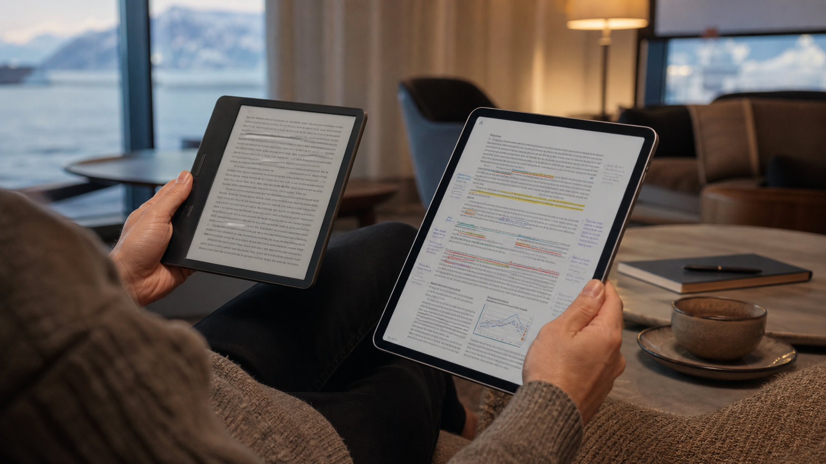 E-ink reader and tablet compared for long-form reading and annotated documents