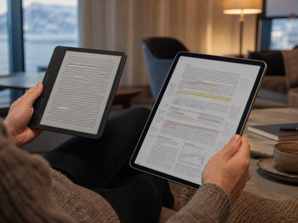 E-ink reader and tablet compared for long-form reading and annotated documents
