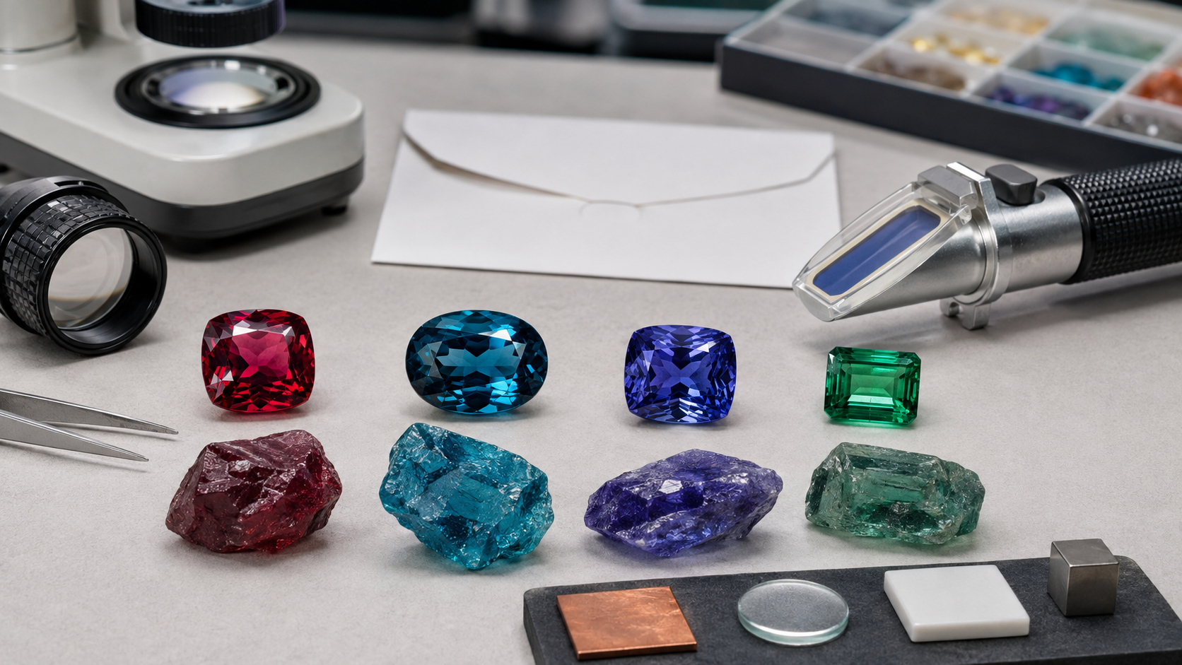 Rare coloured gemstones compared by identification, origin, treatment, durability and market depth