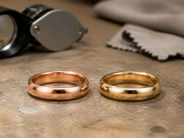 Rose Gold vs Yellow Gold shown in a practical side-by-side comparison