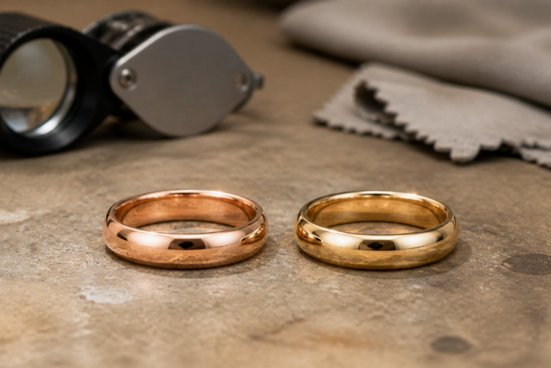 Rose Gold vs Yellow Gold shown in a practical side-by-side comparison