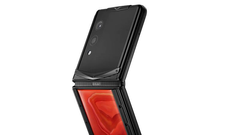A VERTU phone presented as a luxury accessory, highlighting its design and material quality.