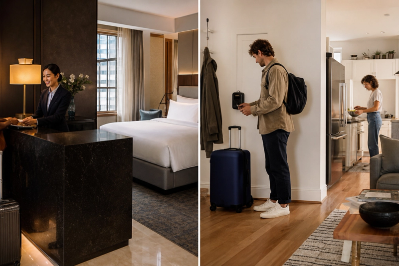 Hotel vs Airbnb shown in a practical side-by-side comparison