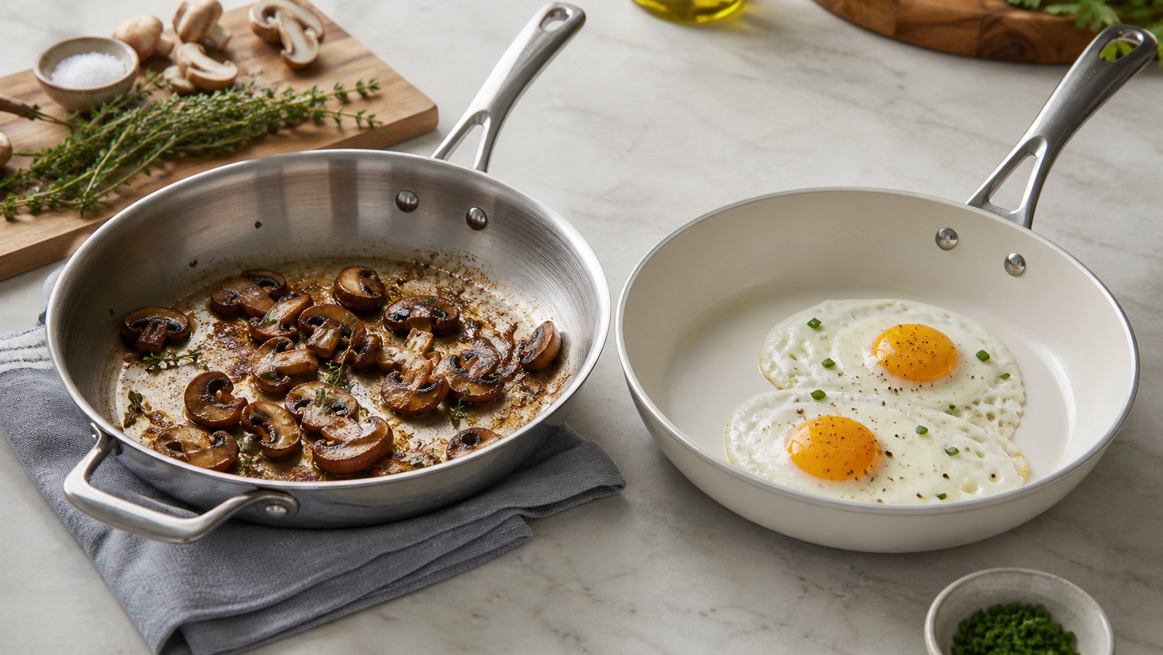 Stainless Steel vs Ceramic Cookware shown as a practical side-by-side comparison