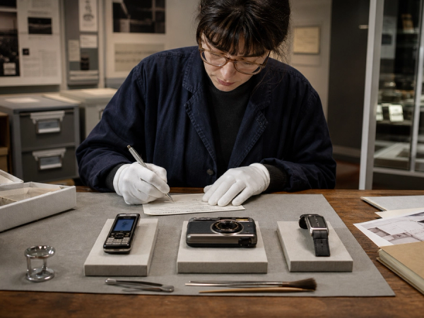 Collector documenting service history and provenance of luxury technology