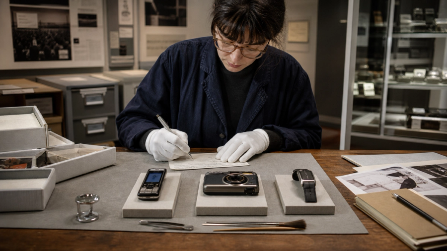 Collector documenting service history and provenance of luxury technology