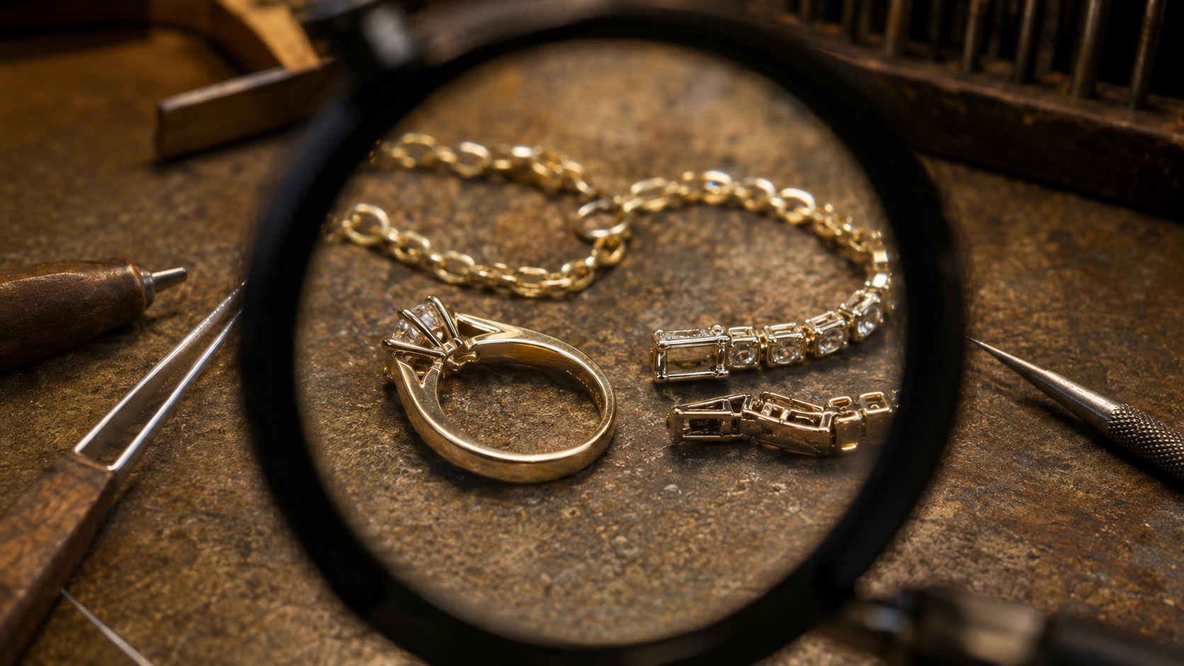 Jewellery inspected for metal quality, stone setting, closures and finish