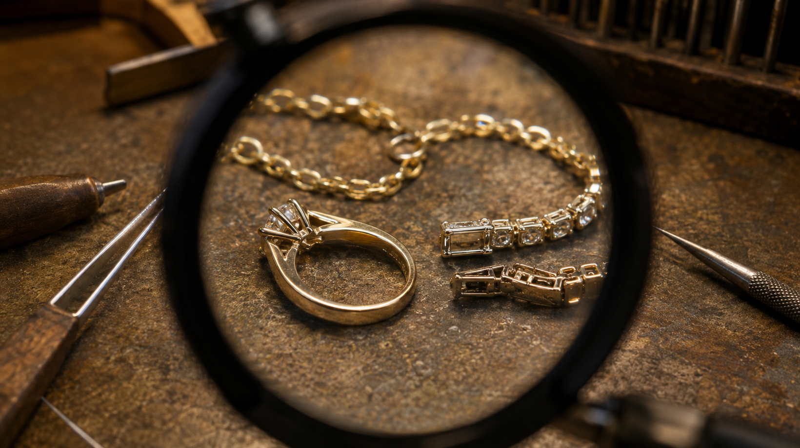 Schmuck geprüft auf Metallqualität, Steinfassung, Verschlüsse und Verarbeitung