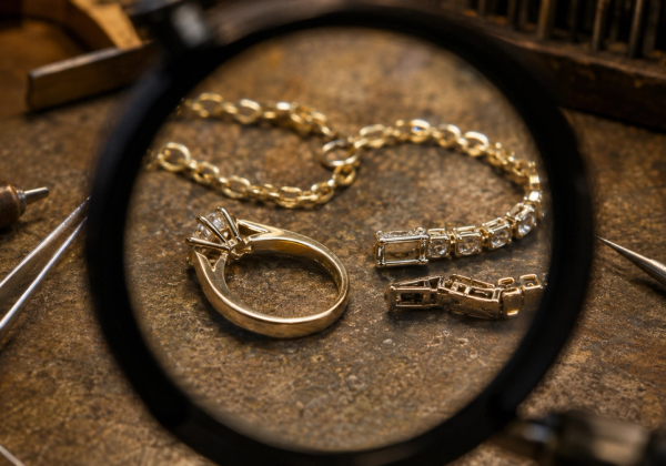 Jewellery inspected for metal quality, stone setting, closures and finish