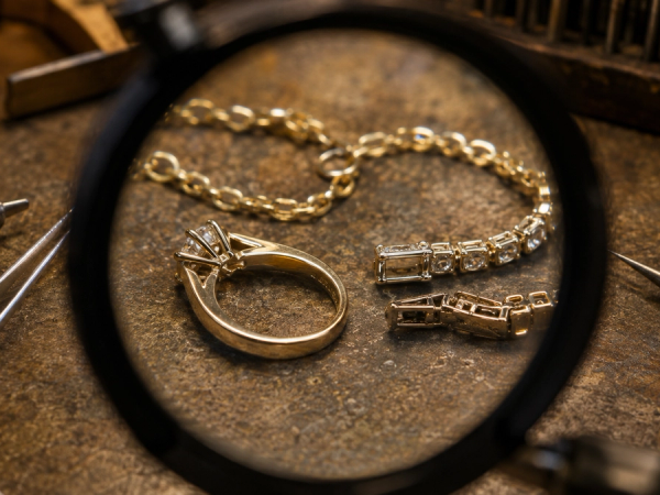 Jewellery inspected for metal quality, stone setting, closures and finish