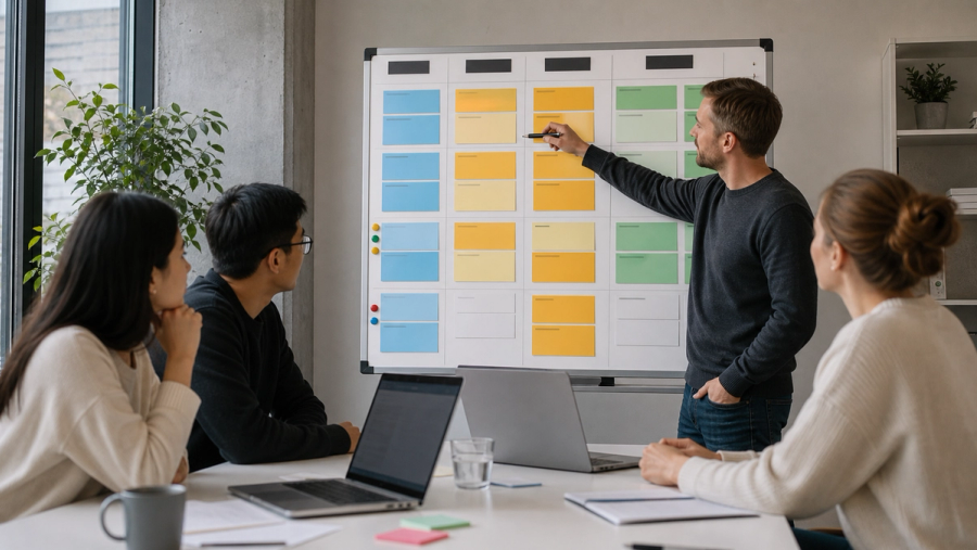 A product team comparing AI workload costs and completion quality on a neutral project planning board