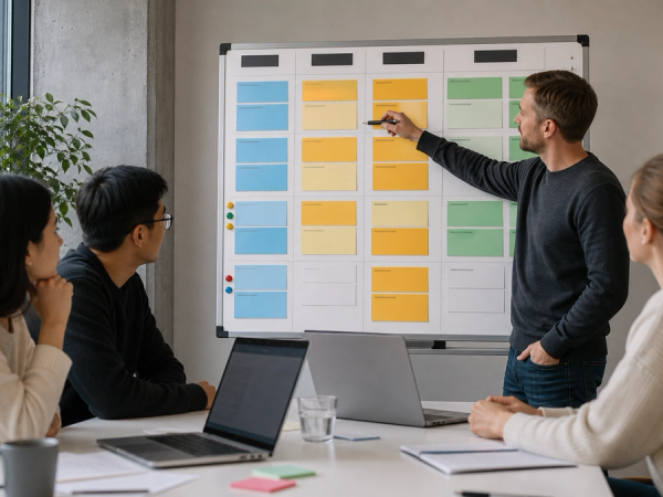 A product team comparing AI workload costs and completion quality on a neutral project planning board