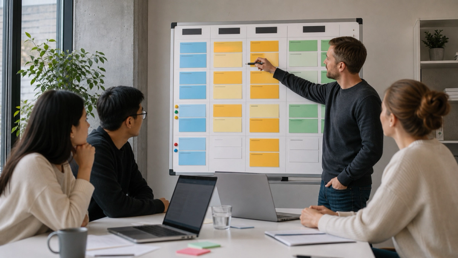 A product team comparing AI workload costs and completion quality on a neutral project planning board
