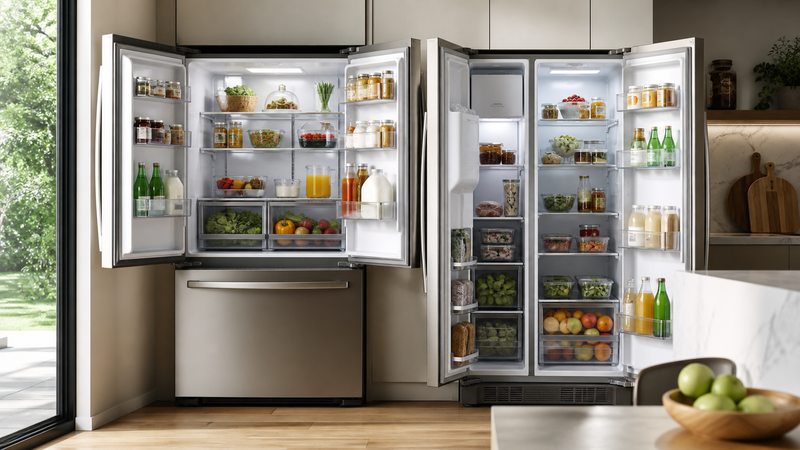 French-Door vs Side-by-Side Refrigerator shown as a practical side-by-side comparison
