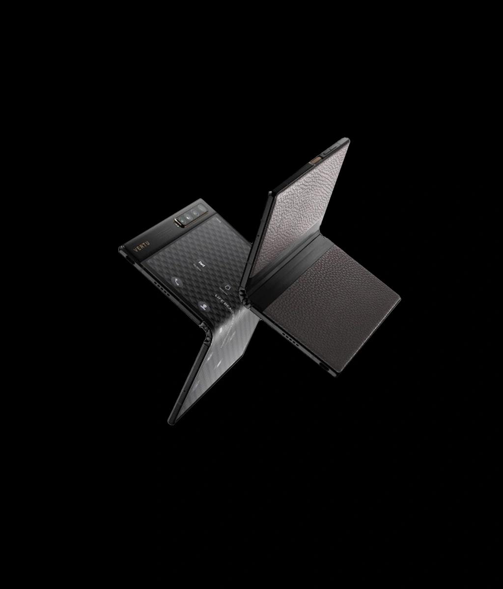 A VERTU ALPHAFOLD phone finished in stitched calfskin, showcasing its luxurious texture.