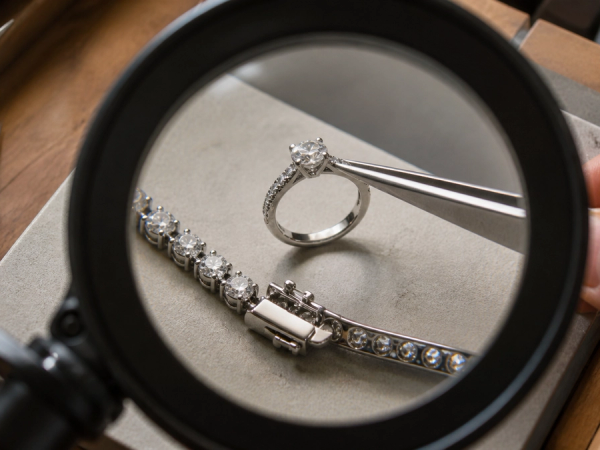 Jewellery inspected for metal disclosure, stone setting, surface finish and closure quality