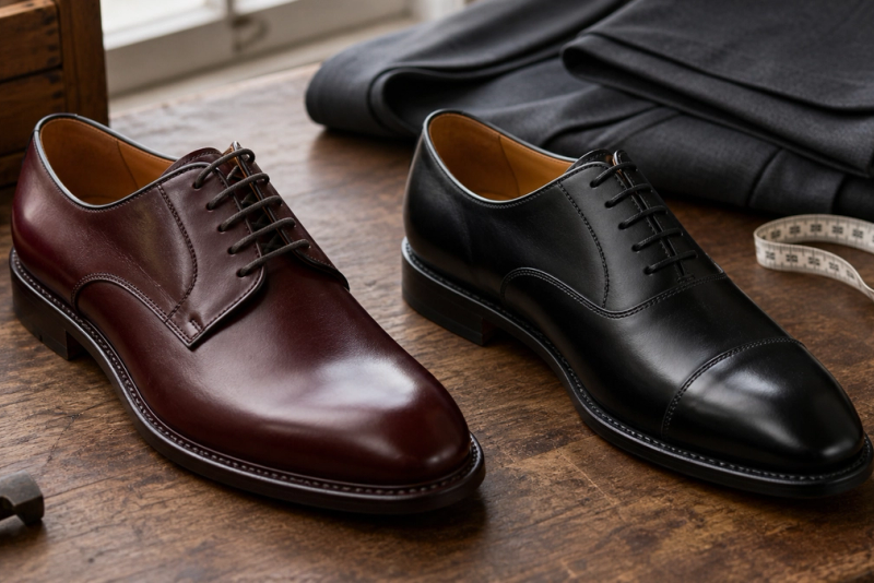 Derby vs Oxford Shoes shown in a practical side-by-side comparison