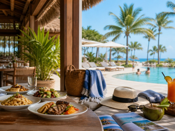 Luxury resort guest comparing full-board meals with an all-inclusive stay