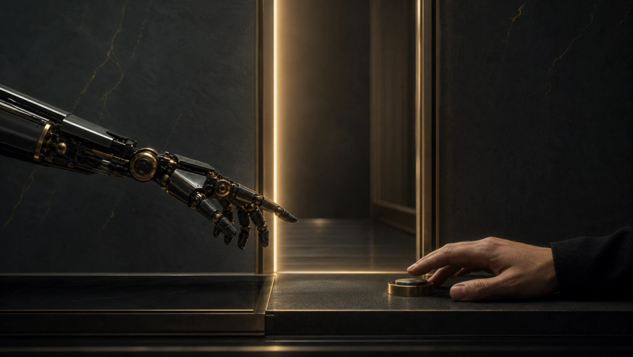 Editorial concept image of an automated action paused at a human approval boundary