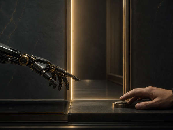 Editorial concept image of an automated action paused at a human approval boundary