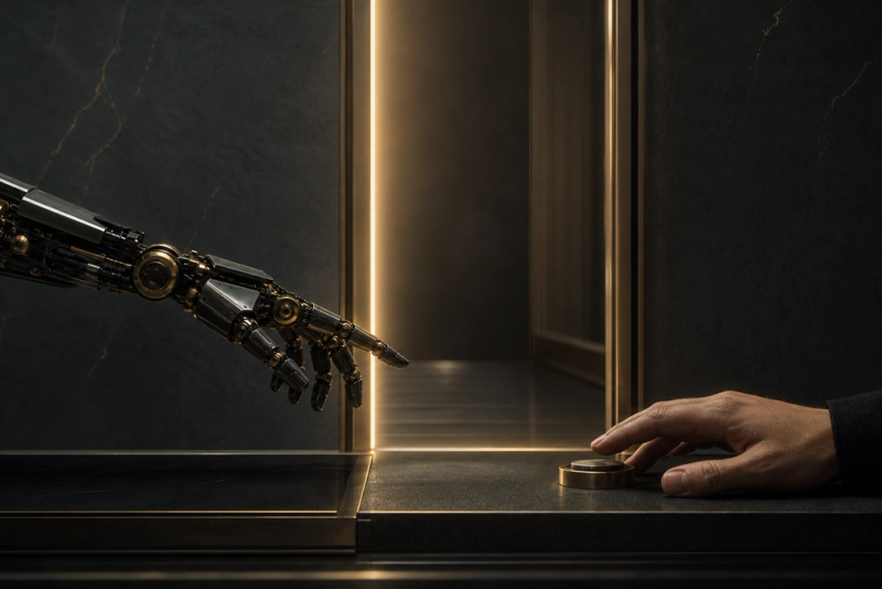 Editorial concept image of an automated action paused at a human approval boundary