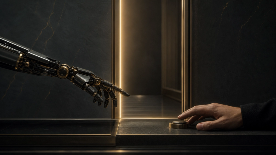 Editorial concept image of an automated action paused at a human approval boundary