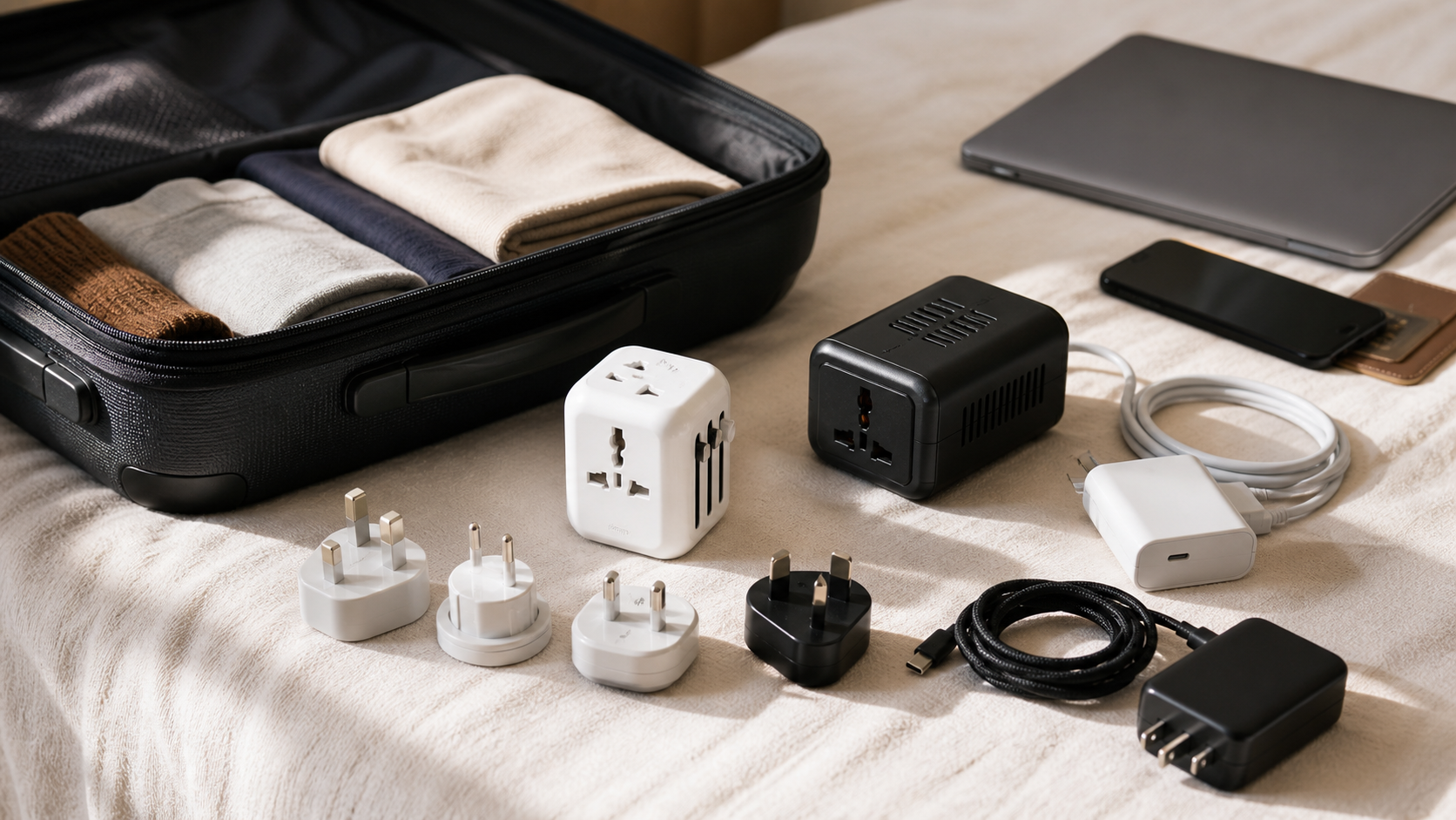 Travel Adapter vs Voltage Converter shown as a practical side-by-side comparison