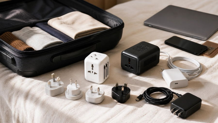 Travel Adapter vs Voltage Converter shown as a practical side-by-side comparison