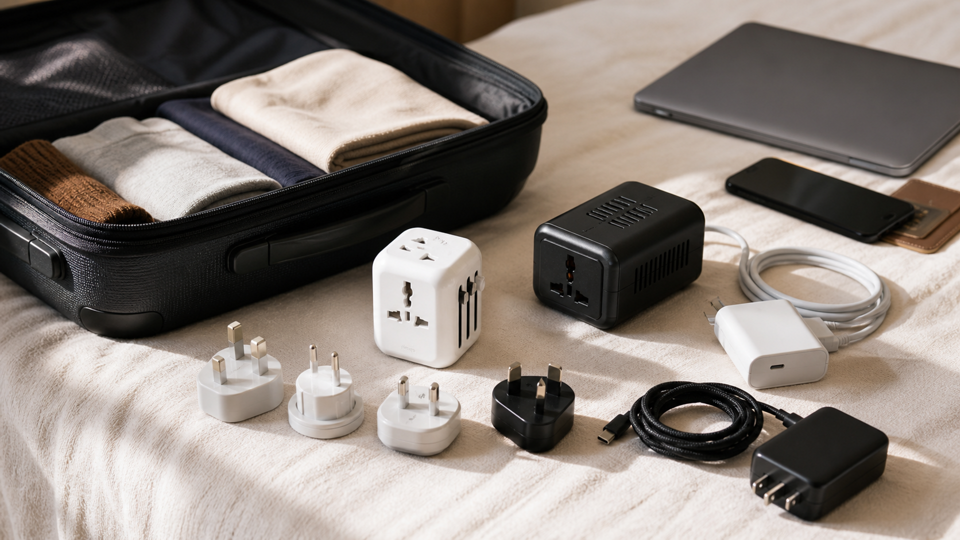 Travel Adapter vs Voltage Converter shown as a practical side-by-side comparison